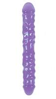 Фиолетовый двусторонний фаллоимитатор Double Dong Ripple - 30 см.