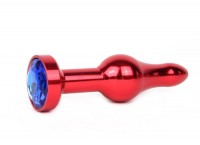 Удлиненная шарикообразная красная анальная втулка с синим кристаллом - 10,3 см.