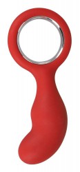 Красный анальный стимулятор с ручкой-кольцом - 13,5 см.