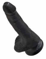 Черный фаллоимитатор с мошонкой и присоской 6 Cock with Balls - 17,8 см.