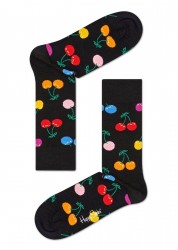 Черные носки унисекс Cherry Sock с разноцветными вишенками Happy socks