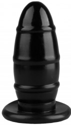 Черная овальная анальная втулка с ребрышками - 16,5 см.