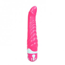 Ребристый розовый вибратор со стимуляцией точки G - 21,8 см.