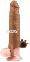 Коричневая вибронасадка-удлинитель на пенис Add 3 Pleasure X Tender Vibrating Penis Sleeve - 19,5 см.