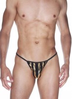 Мужские трусы-стринги из черной ткани в широкую золотую полоску La Blinque