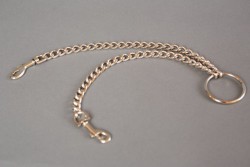 Металлическая цепь с центральным кольцом и карабинами по обе стороны - 30 см. Металлическая цепь с центральным кольцом и карабинами по обе стороны - 30 см.