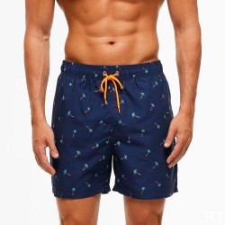 Темно-синие мужские пляжные шорты с принтом в виде пальм Romeo Rossi