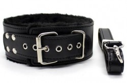 Черный ошейник на поводке с карабином Черный ошейник на поводке с карабином