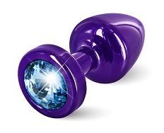 Фиолетовая пробка с голубым кристаллом Anni round Purple T1 Blue - 6 см.