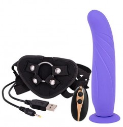 Фиолетовый вибрострапон 9INCH Vibration Dildo STRAP-ON - 24 см.