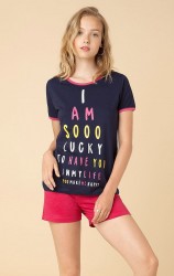 Женская трикотажная пижама из хлопка с принтом Cotonella Женская трикотажная пижама из хлопка с принтом Cotonella