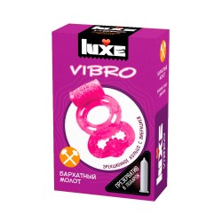 Розовое эрекционное виброкольцо Luxe Vibro Бархатный молот + презерватив