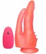 Розовый анально-вагинальный вибромассажёр на присоске - 17 см.