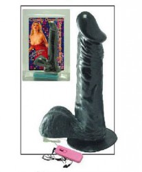 Виброфаллос с мошонкой на присоске с выносным пультом - 22 см.