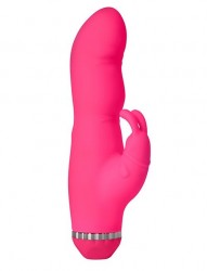 Розовый вибратор с клиторальным стимулятором Purrfect Silicone Deluxe Duovibe - 17,5 см.