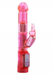 Розовый вибратор Mini Marvelous Rabbit с ротацией ствола - 19 см.