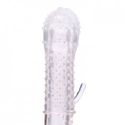 Прозрачная массажная насадка на пенис с шишечками и усиком - 12,5 см.