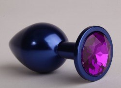 Синяя анальная пробка с фиолетовым кристаллом - 6,9 см.