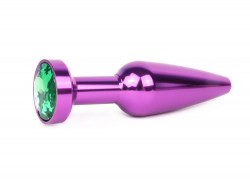 Удлиненная коническая гладкая фиолетовая анальная втулка с зеленым кристаллом - 11,3 см.