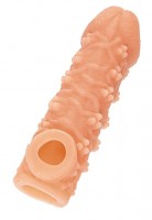 Телесная закрытая насадка с пучками шишечек Cock Sleeve Size L - 17,6 см.
