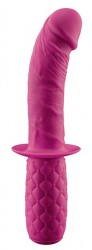 Розовый изогнутый анальный фаллоимитатор Orgasm Driver с ручкой-ограничителем
