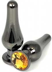 Черная удлиненная анальная пробка с оранжевым кристаллом - 11,5 см.