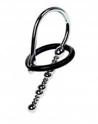 Серебристый уретральный плаг-бусины Toyfa Metal с мягким фиксириющим кольцом