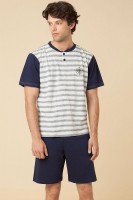 Мужская хлопковая пижама с полосками на футболке Cotonella