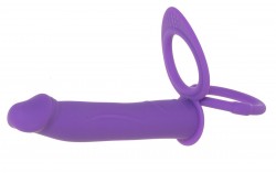 Фиолетовая вибронасадка для двойного проникновения с 2 эрекционными кольцами - 12,7 см. Fff