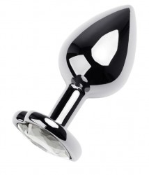 Серебристая анальная пробка с прозрачным кристаллом-сердцем - 8 см. Серебристая анальная пробка с прозрачным кристаллом-сердцем - 8 см.