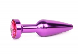 Удлиненная коническая гладкая фиолетовая анальная втулка с малиновым кристаллом - 11,3 см.
