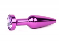 Удлиненная коническая гладкая фиолетовая анальная втулка с сиреневым кристаллом - 11,3 см.
