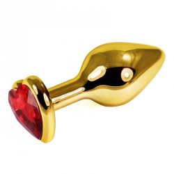 Золотистая втулка с рубиновым кристаллом-сердцем - 7,6 см.