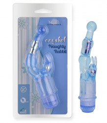 Голубой вибростимулятор Crystal Stimulator-Naughty Rabbit - 20 см.