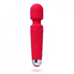 Красный жезловый вибромассажер с рифленой ручкой - 20,4 см.