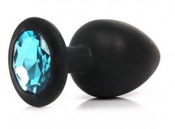 Чёрная силиконовая пробка с голубым кристаллом размера S - 6,8 см.