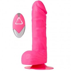 Розовый реалистик на присоске и с пультом ДУ Purrfect Silicone Deluxe Remote Vibe 7IN - 18 см.