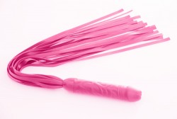 Розовая плеть мини-ракета из латекса с ручкой в виде фаллоса - 60 см.