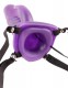 Фиолетовый мужской полый страпон с вибрацией и клиторальным стимулятором