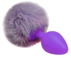 Фиолетовая анальная пробка с сиреневым пушистым хвостиком