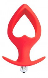 Красная анальная вибровтулка в форме сердечка - 14 см.