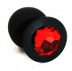 Чёрная силиконовая анальная пробка с красным кристаллом - 8,3 см.