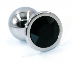 Малая анальная пробка из алюминия с чёрным кристаллом - 7 см.