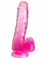 Розовый фаллоимитатор с мошонкой на присоске 6’’ Cock with Balls - 17,8 см.