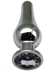 Серебристая анальная пробка с прозрачным кристаллом - 13 см.