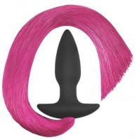 Черная анальная пробка с розовым хвостом Silicone Anal Plug with Pony Tail Черная анальная пробка с розовым хвостом Silicone Anal Plug with Pony Tail