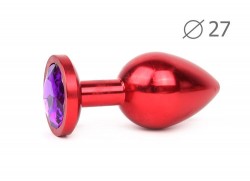 Коническая красная анальная втулка с фиолетовым кристаллом - 7 см.