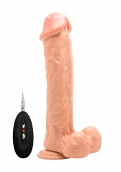 Телесный вибратор-реалистик Vibrating Realistic Cock 11 With Scrotum - 29,5 см.