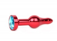 Удлиненная шарикообразная красная анальная втулка с голубым кристаллом - 10,3 см.