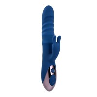 Синий вибратор-кролик The Ringer с функцией поступательных движений - 23,8 см.